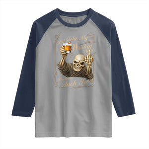 Skeleton Whiskey Raglan Shirt I Will Take My Whiskey Neat No Ice TS12 Sport Gray Navy Print Your Wear