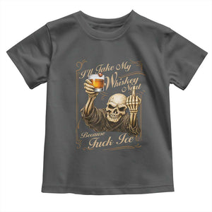 Skeleton Whiskey Toddler T Shirt I Will Take My Whiskey Neat No Ice TS12 Dark Heather Print Your Wear