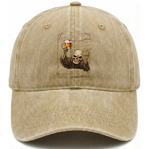 Skeleton Whiskey Washed Cotton Baseball Cap I Will Take My Whiskey Neat No Ice TS12 Print Your Wear