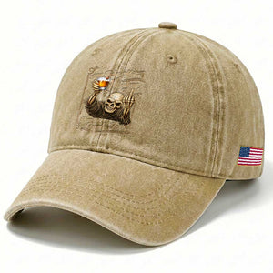 Skeleton Whiskey Washed Cotton Baseball Cap I Will Take My Whiskey Neat No Ice TS12 Print Your Wear