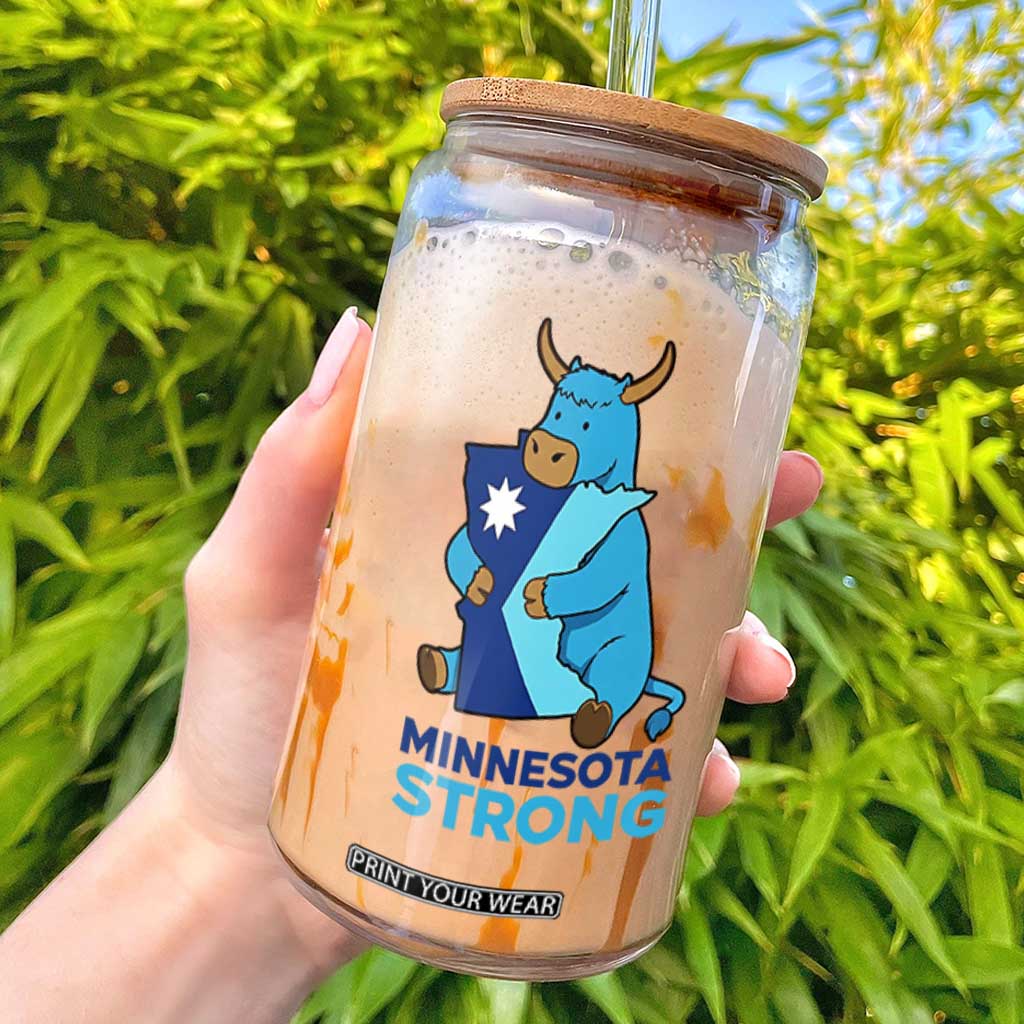 Minnesota Strong Glass Can Blue Ox Midwest Folklore Heritage TS12 White Print Your Wear