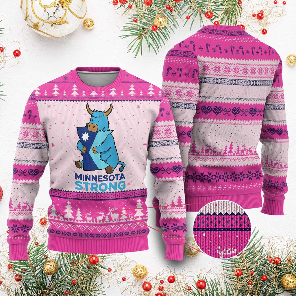 Minnesota Strong Ugly Christmas Sweater Blue Ox Midwest Folklore Heritage TS12 Hot Pink Print Your Wear