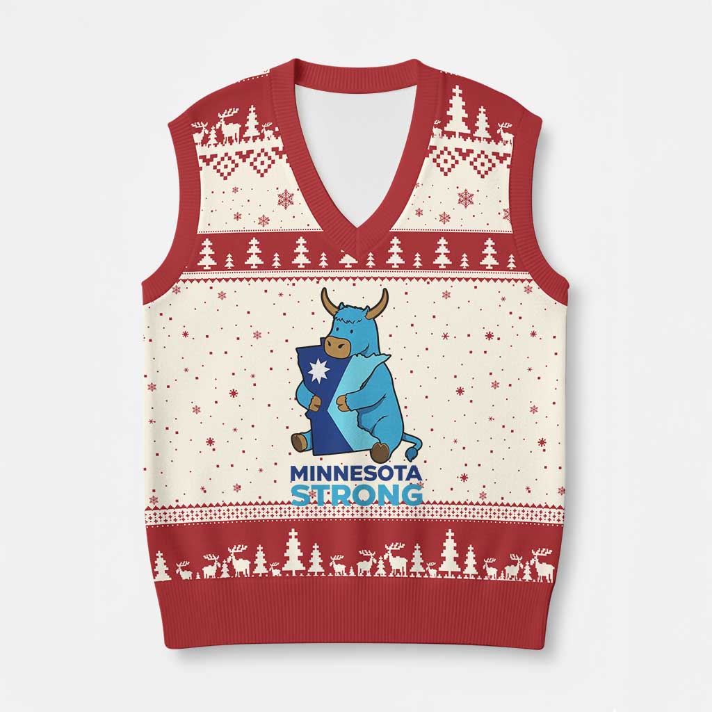 Minnesota Strong V-Neck Knit Sweater Vest Blue Ox Midwest Folklore Heritage TS12 Beige Red Print Your Wear