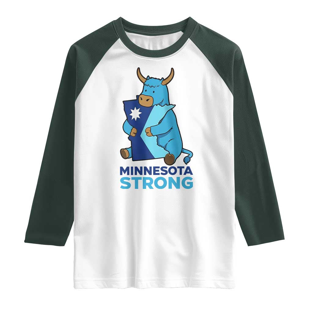 Minnesota Strong Raglan Shirt Blue Ox Midwest Folklore Heritage TS12 White Dark Forest Green Print Your Wear