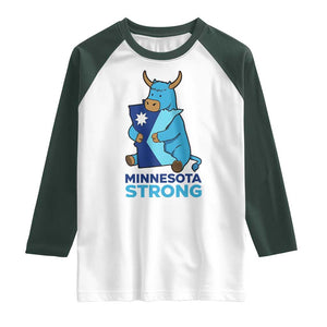 Minnesota Strong Raglan Shirt Blue Ox Midwest Folklore Heritage TS12 White Dark Forest Green Print Your Wear