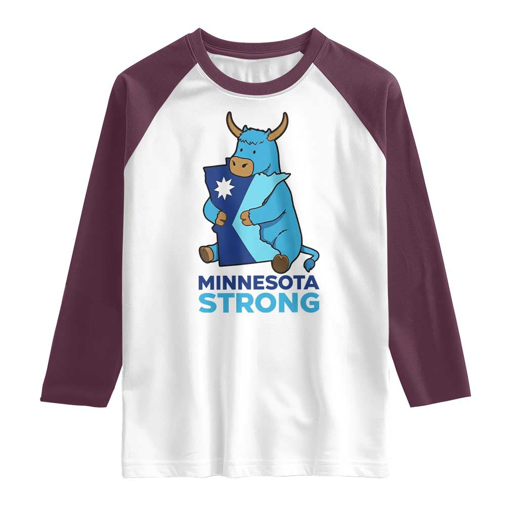 Minnesota Strong Raglan Shirt Blue Ox Midwest Folklore Heritage TS12 White Maroon Print Your Wear
