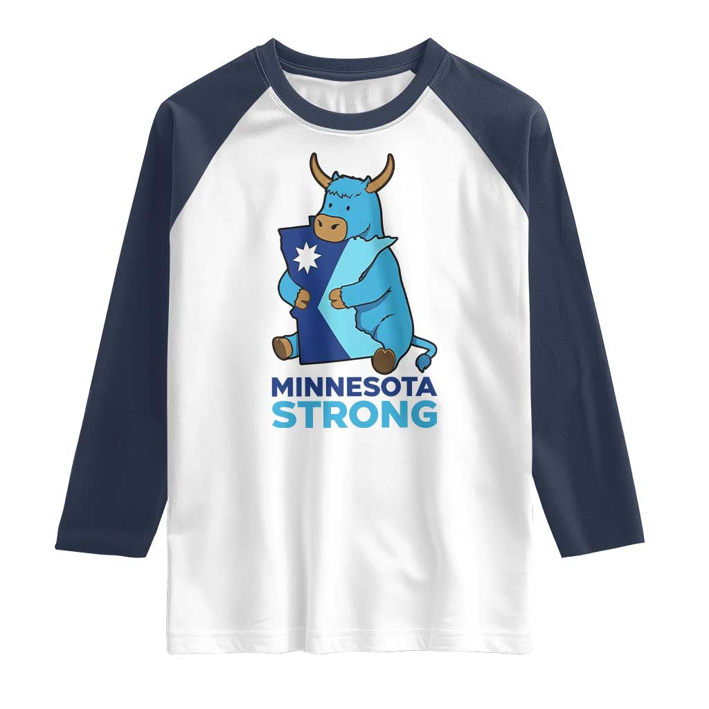 Minnesota Strong Raglan Shirt Blue Ox Midwest Folklore Heritage TS12 White Navy Print Your Wear