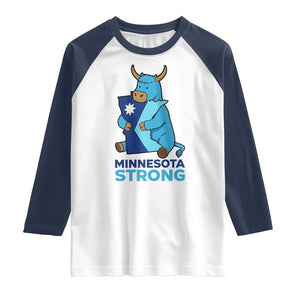 Minnesota Strong Raglan Shirt Blue Ox Midwest Folklore Heritage TS12 White Navy Print Your Wear