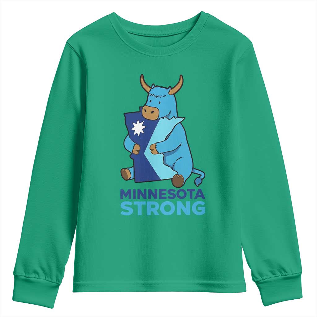 Minnesota Strong Youth Sweatshirt Blue Ox Midwest Folklore Heritage TS12 Irish Green Print Your Wear