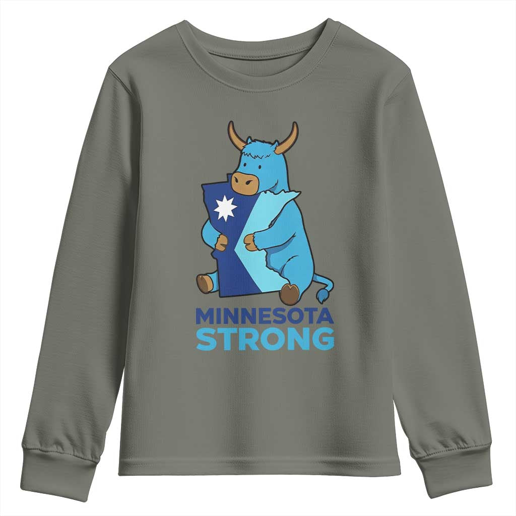 Minnesota Strong Youth Sweatshirt Blue Ox Midwest Folklore Heritage TS12 Military Green Print Your Wear