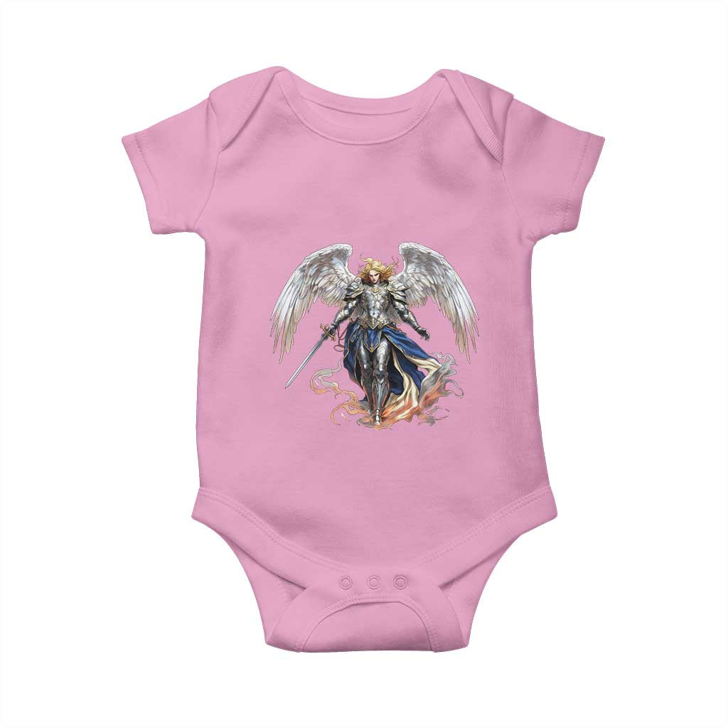 Archangel Saint Michael Warrior Baby Onesie Catholic Protection Gift TS12 Light Pink Print Your Wear