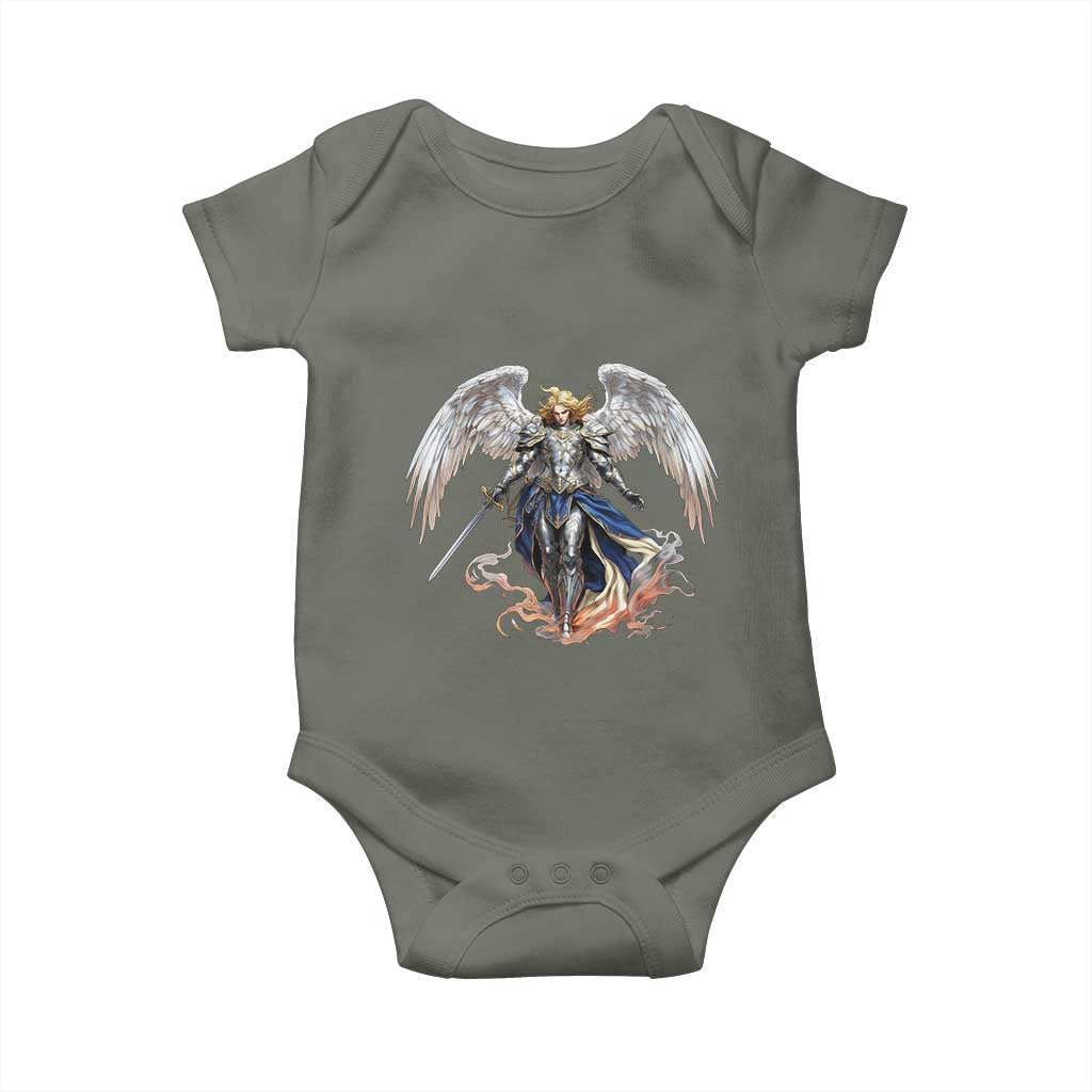 Archangel Saint Michael Warrior Baby Onesie Catholic Protection Gift TS12 Military Green Print Your Wear