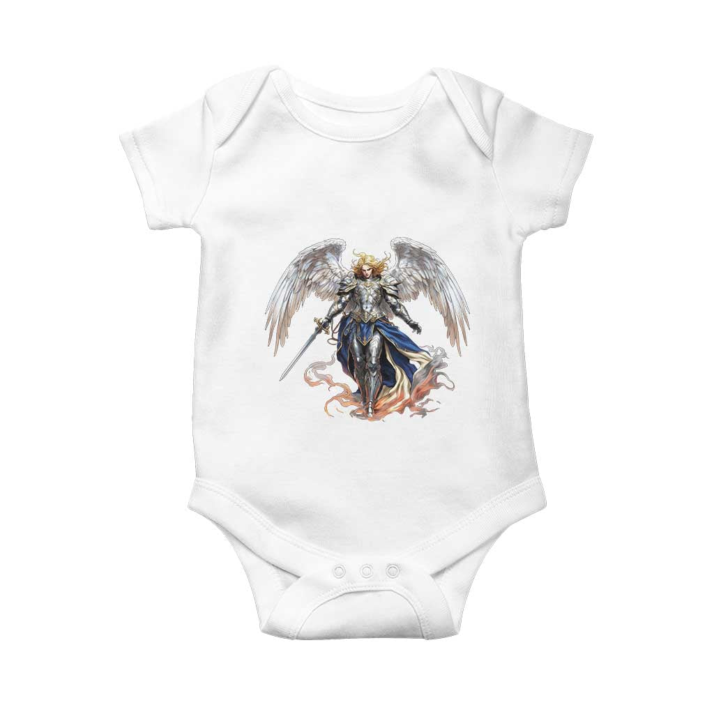 Archangel Saint Michael Warrior Baby Onesie Catholic Protection Gift TS12 White Print Your Wear