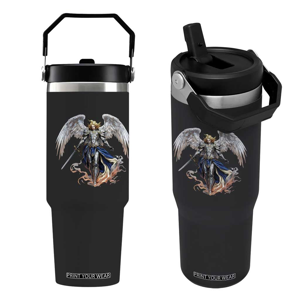 Archangel Saint Michael Warrior Flip Straw Tumbler Catholic Protection Gift TS12 One Size: 30 oz Black Print Your Wear