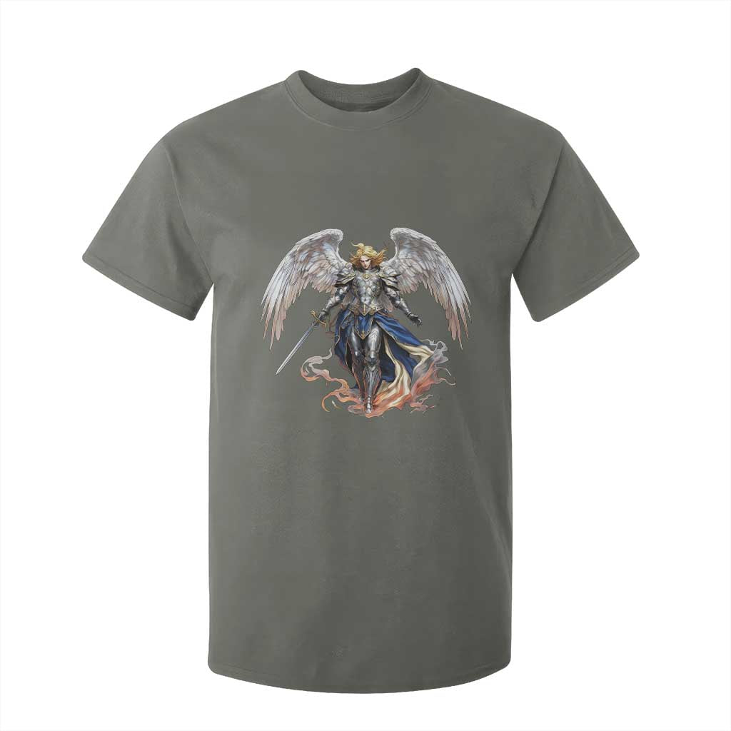 Archangel Saint Michael Warrior T Shirt For Kid Catholic Protection Gift TS12 Military Green Print Your Wear