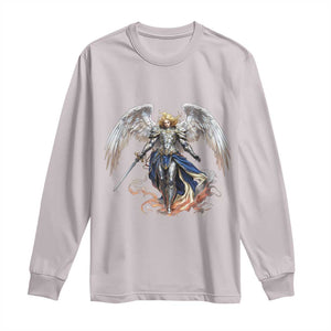Archangel Saint Michael Warrior Long Sleeve Shirt Catholic Protection Gift TS12 Ice Gray Print Your Wear