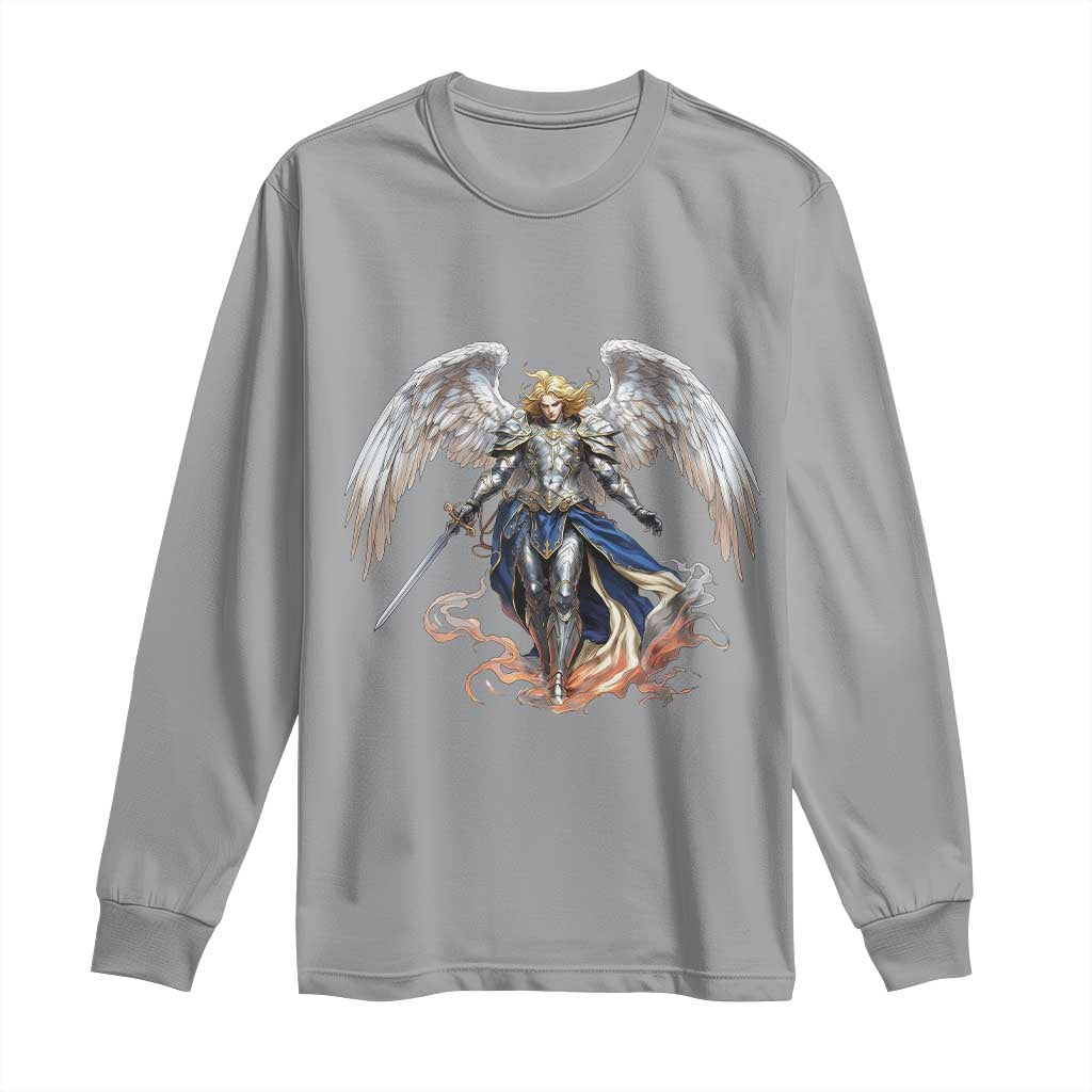 Archangel Saint Michael Warrior Long Sleeve Shirt Catholic Protection Gift TS12 Sport Gray Print Your Wear