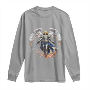 Archangel Saint Michael Warrior Long Sleeve Shirt Catholic Protection Gift TS12 Sport Gray Print Your Wear