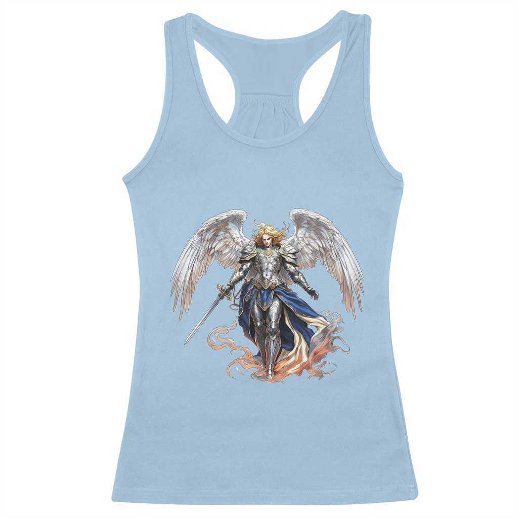 Archangel Saint Michael Warrior Racerback Tank Top Catholic Protection Gift TS12 Light Blue Print Your Wear