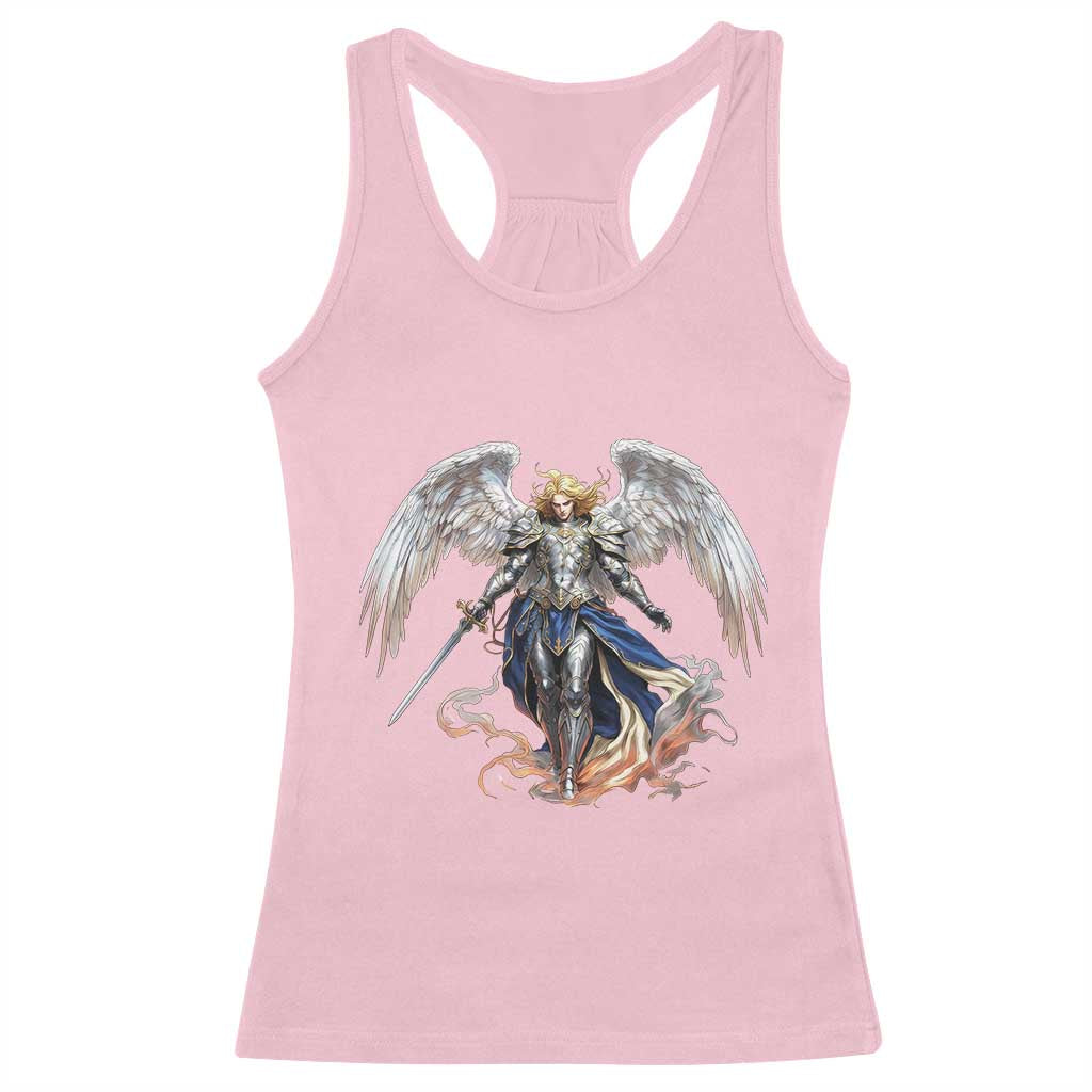 Archangel Saint Michael Warrior Racerback Tank Top Catholic Protection Gift TS12 Light Pink Print Your Wear