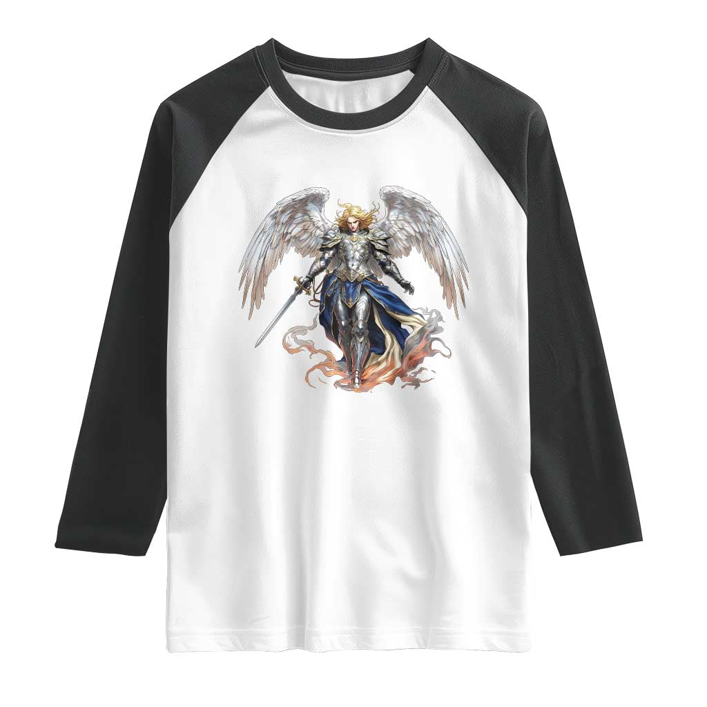 Archangel Saint Michael Warrior Raglan Shirt Catholic Protection Gift TS12 White Black Print Your Wear