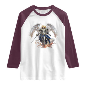 Archangel Saint Michael Warrior Raglan Shirt Catholic Protection Gift TS12 White Maroon Print Your Wear