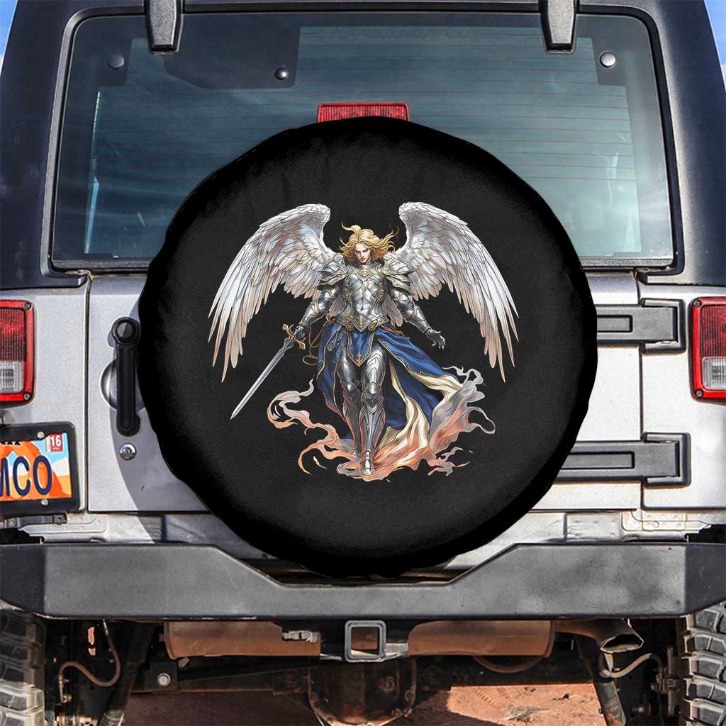 Archangel Saint Michael Warrior Spare Tire Cover Catholic Protection Gift TS12 No hole Black Print Your Wear