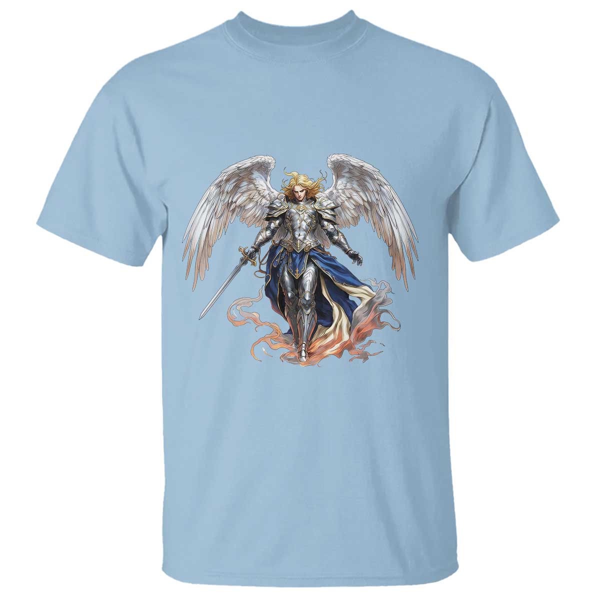 Archangel Saint Michael Warrior T Shirt Catholic Protection Gift TS12 Light Blue Print Your Wear