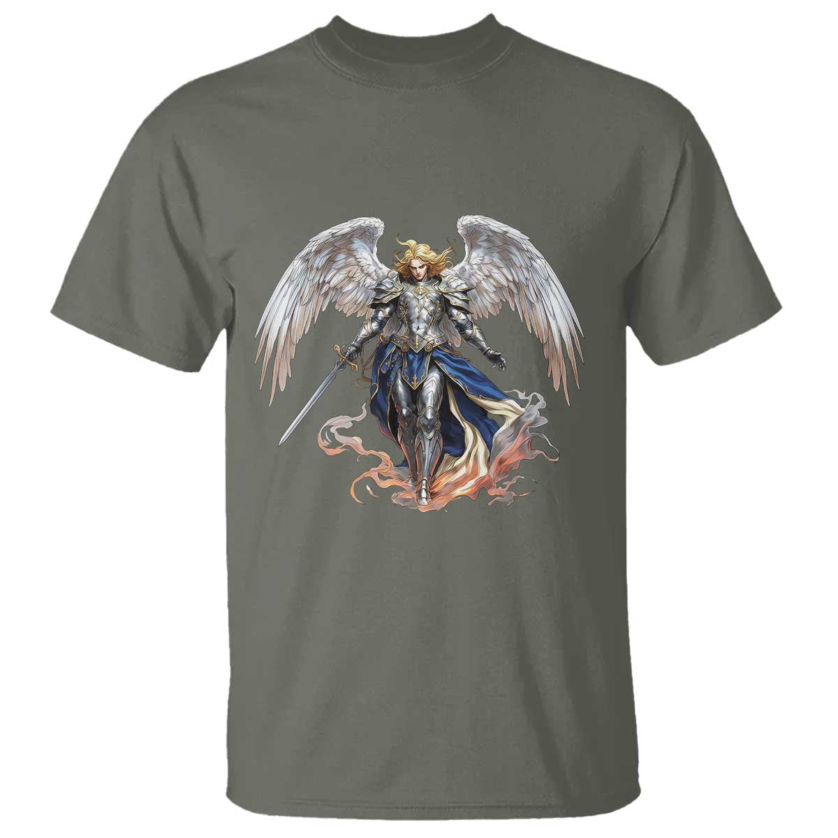 Archangel Saint Michael Warrior T Shirt Catholic Protection Gift TS12 Military Green Print Your Wear