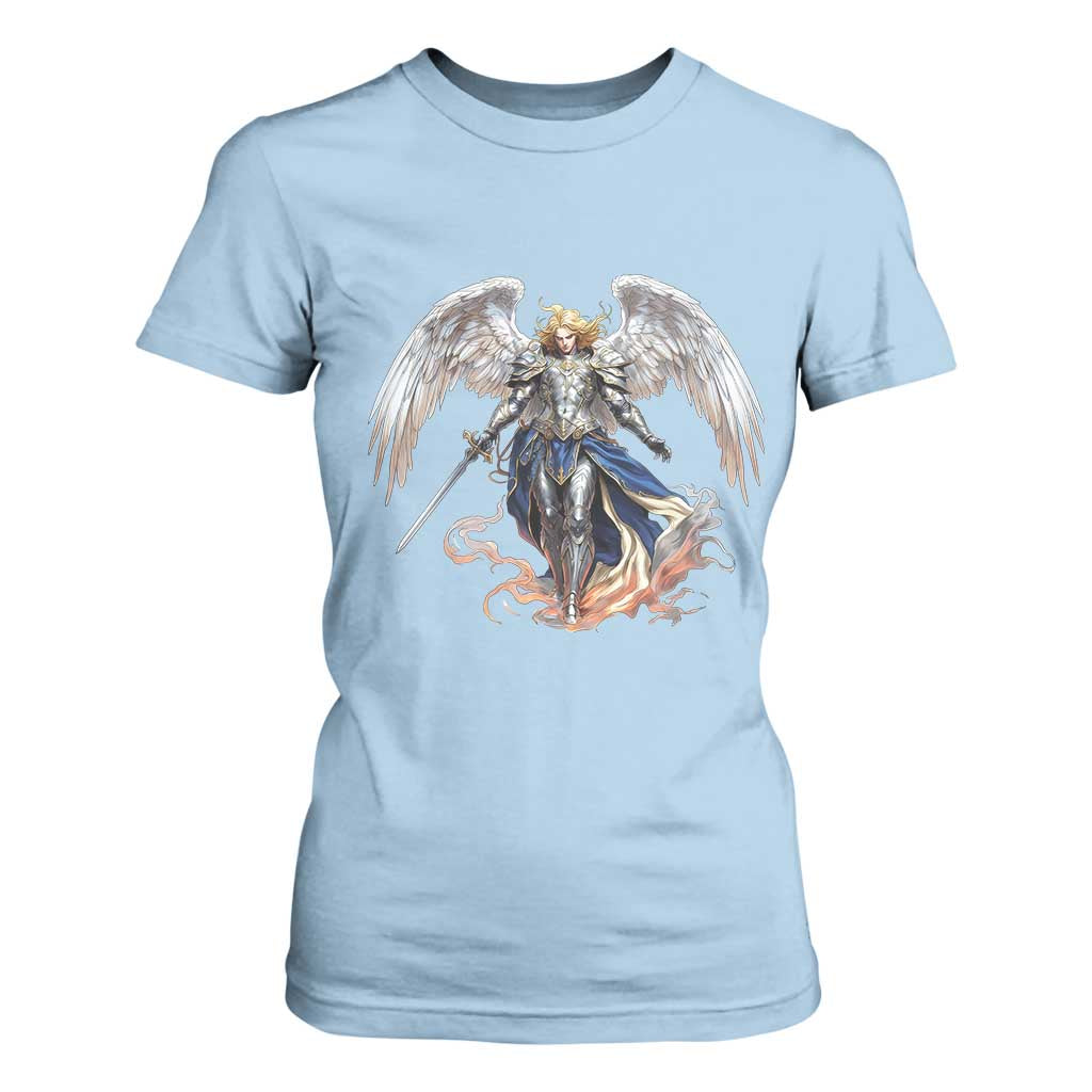 Archangel Saint Michael Warrior T Shirt For Women Catholic Protection Gift TS12 Light Blue Print Your Wear