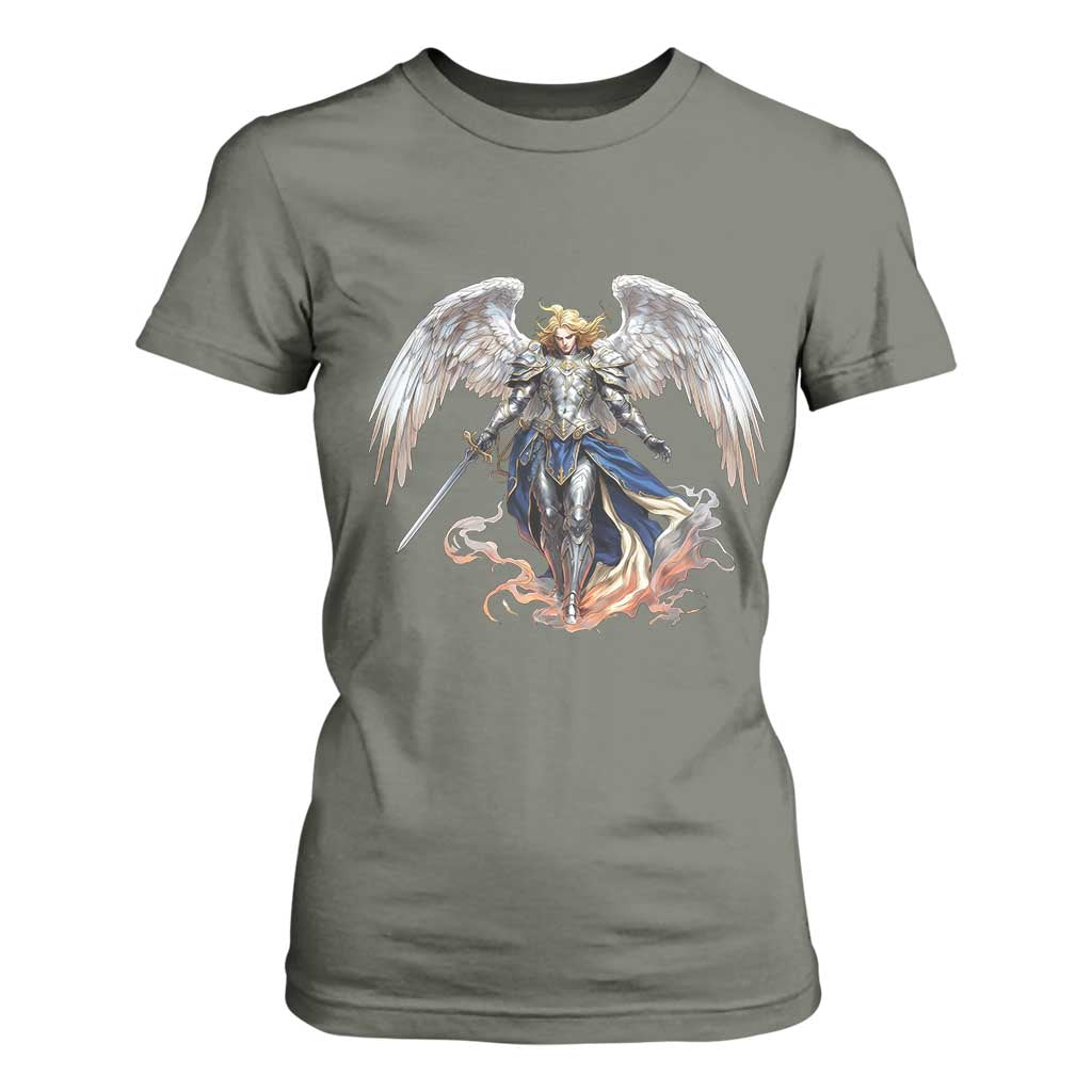 Archangel Saint Michael Warrior T Shirt For Women Catholic Protection Gift TS12 Military Green Print Your Wear