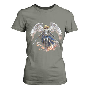 Archangel Saint Michael Warrior T Shirt For Women Catholic Protection Gift TS12 Military Green Print Your Wear
