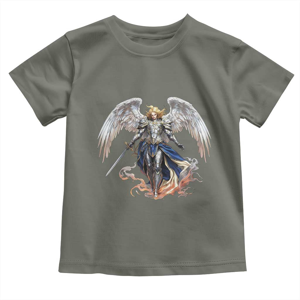 Archangel Saint Michael Warrior Toddler T Shirt Catholic Protection Gift TS12 Military Green Print Your Wear