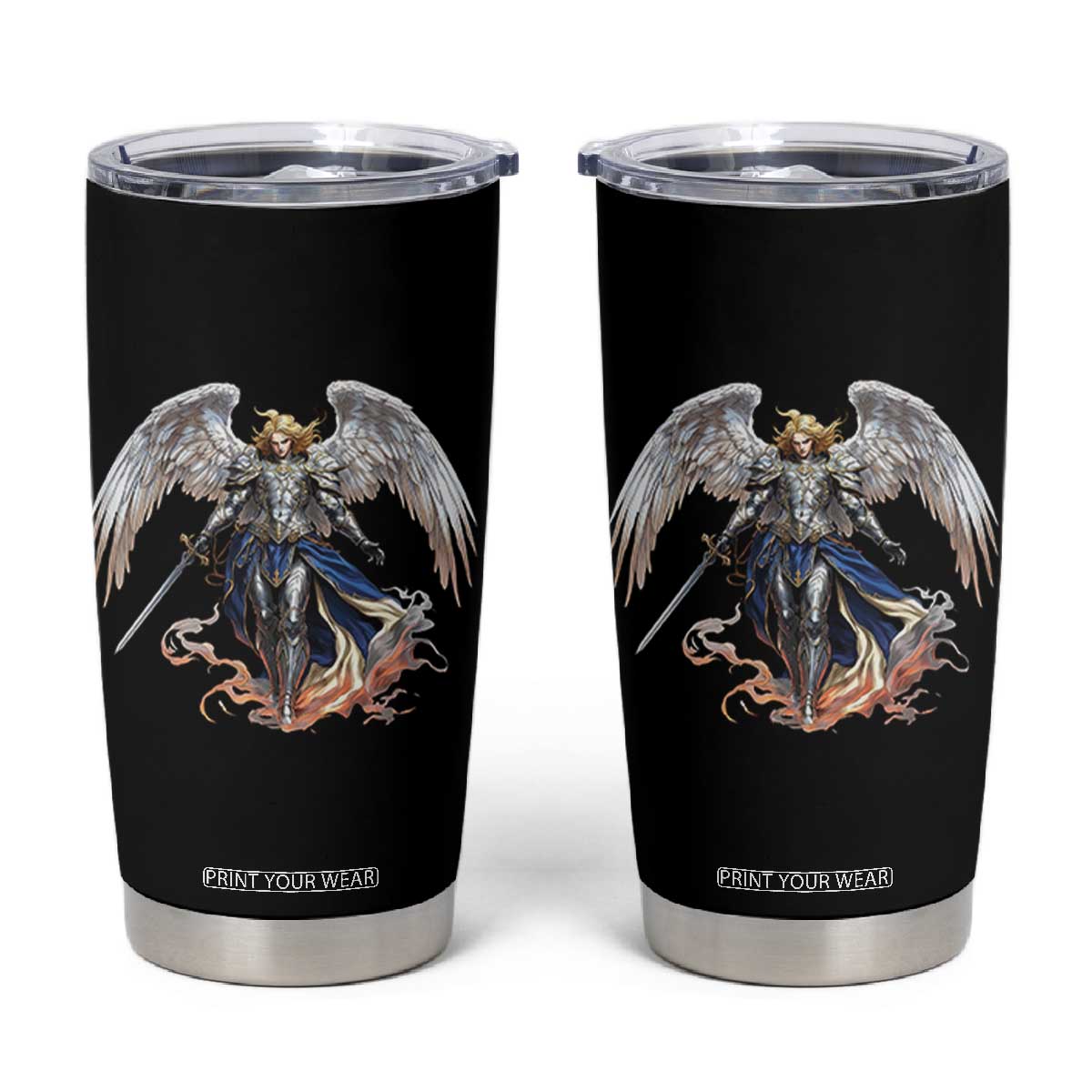 Archangel Saint Michael Warrior Tumbler Cup Catholic Protection Gift TS12 Black Print Your Wear