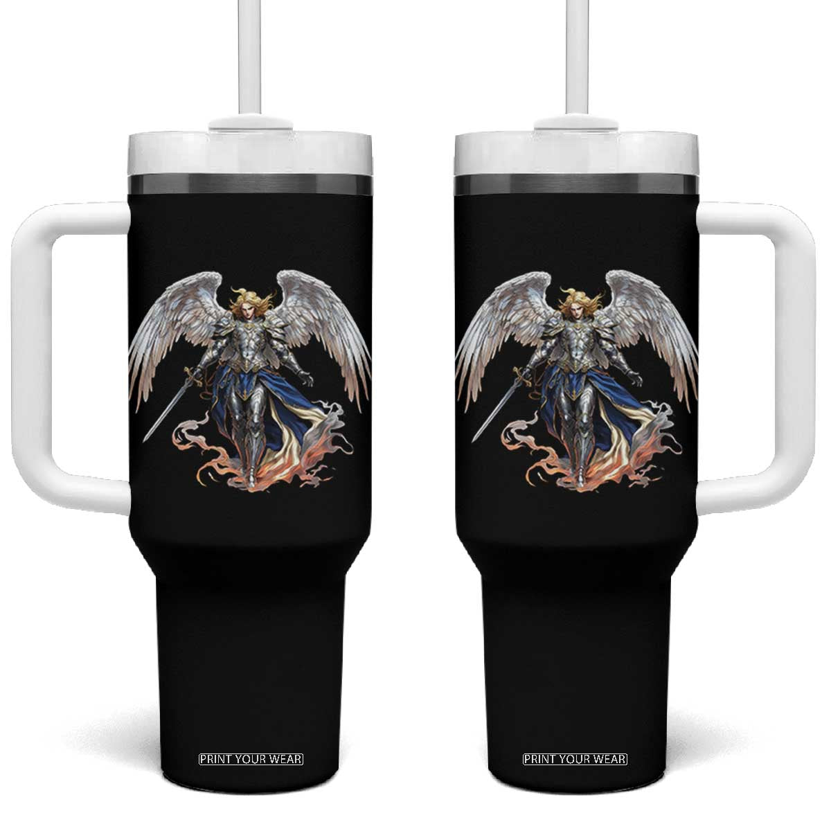 Archangel Saint Michael Warrior Tumbler With Handle Catholic Protection Gift TS12 One Size: 40 oz Black Print Your Wear
