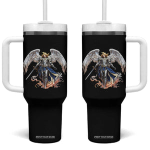 Archangel Saint Michael Warrior Tumbler With Handle Catholic Protection Gift TS12 One Size: 40 oz Black Print Your Wear