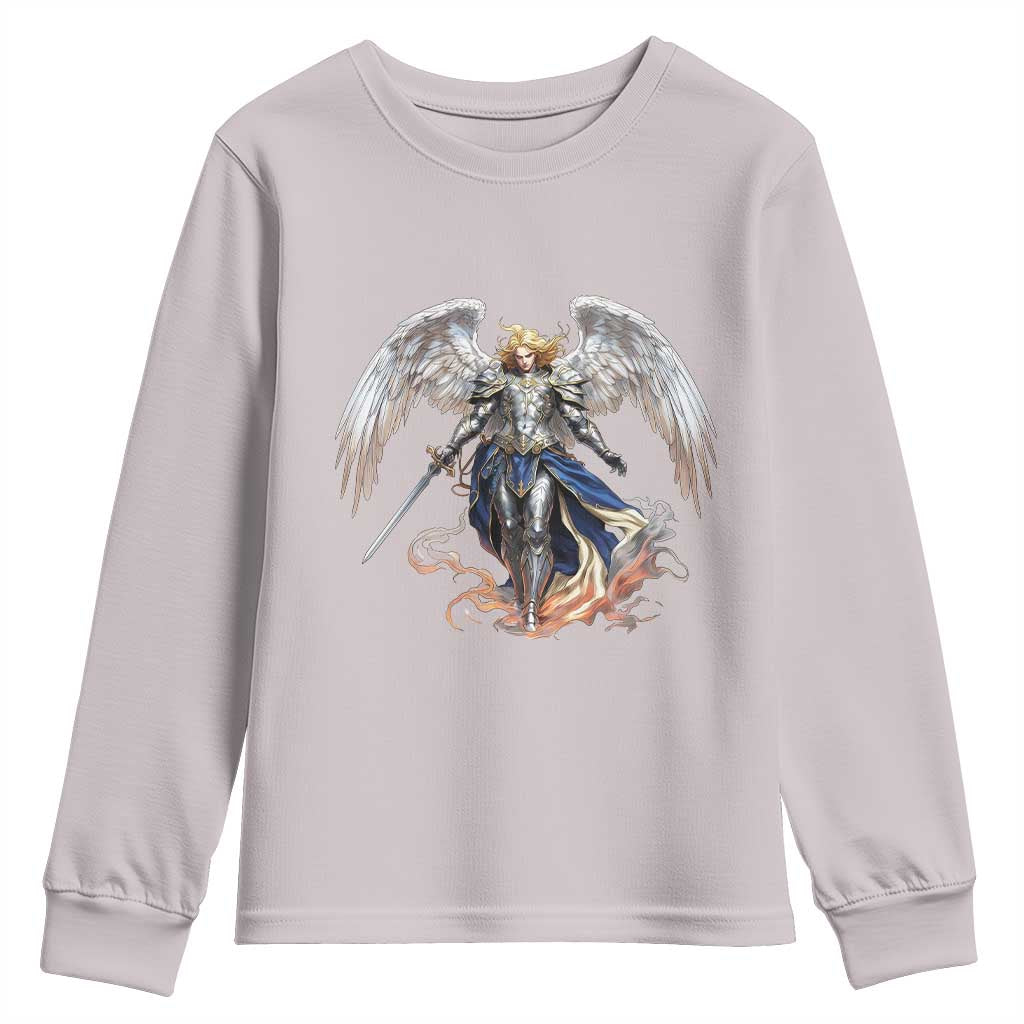 Archangel Saint Michael Warrior Youth Sweatshirt Catholic Protection Gift TS12 Ice Gray Print Your Wear