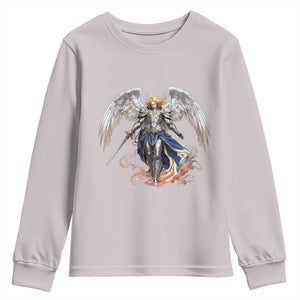 Archangel Saint Michael Warrior Youth Sweatshirt Catholic Protection Gift TS12 Ice Gray Print Your Wear