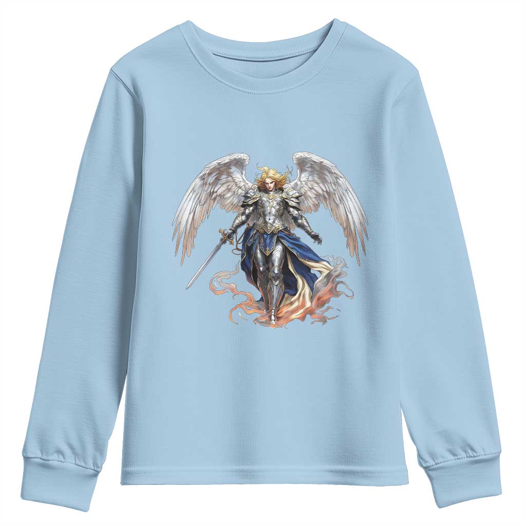 Archangel Saint Michael Warrior Youth Sweatshirt Catholic Protection Gift TS12 Light Blue Print Your Wear
