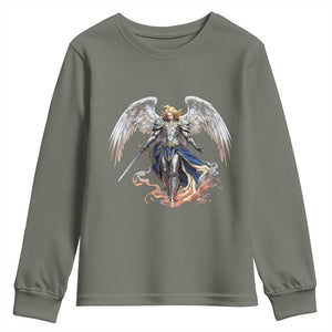 Archangel Saint Michael Warrior Youth Sweatshirt Catholic Protection Gift TS12 Military Green Print Your Wear