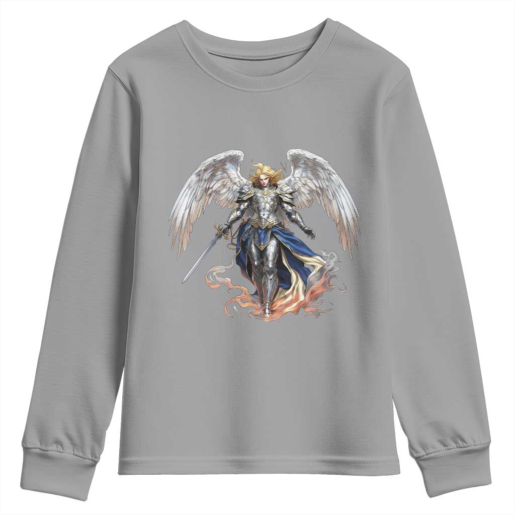 Archangel Saint Michael Warrior Youth Sweatshirt Catholic Protection Gift TS12 Sport Gray Print Your Wear