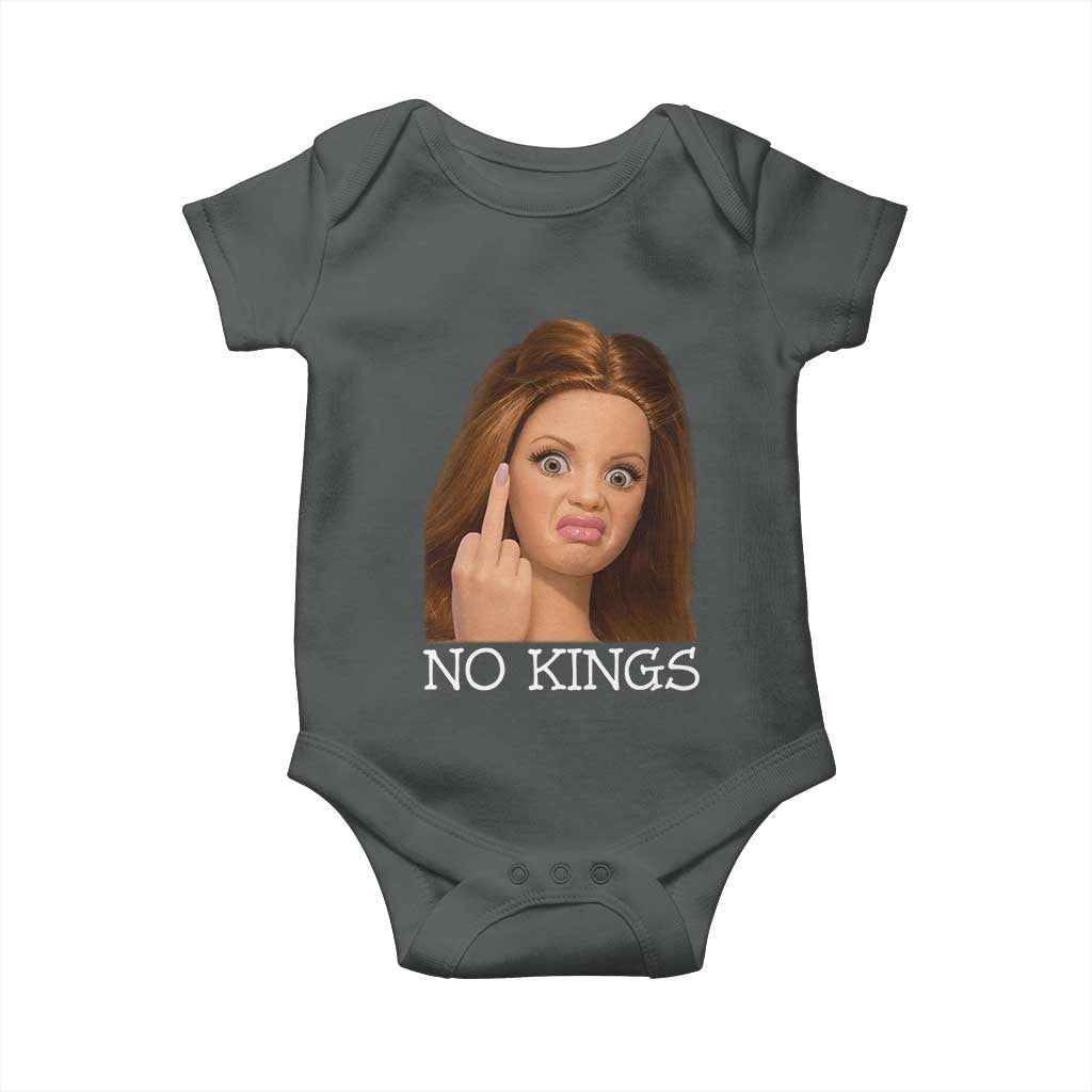 No Kings Baby Onesie Funny Disgusted Doll Face Meme TS12 Dark Heather Print Your Wear