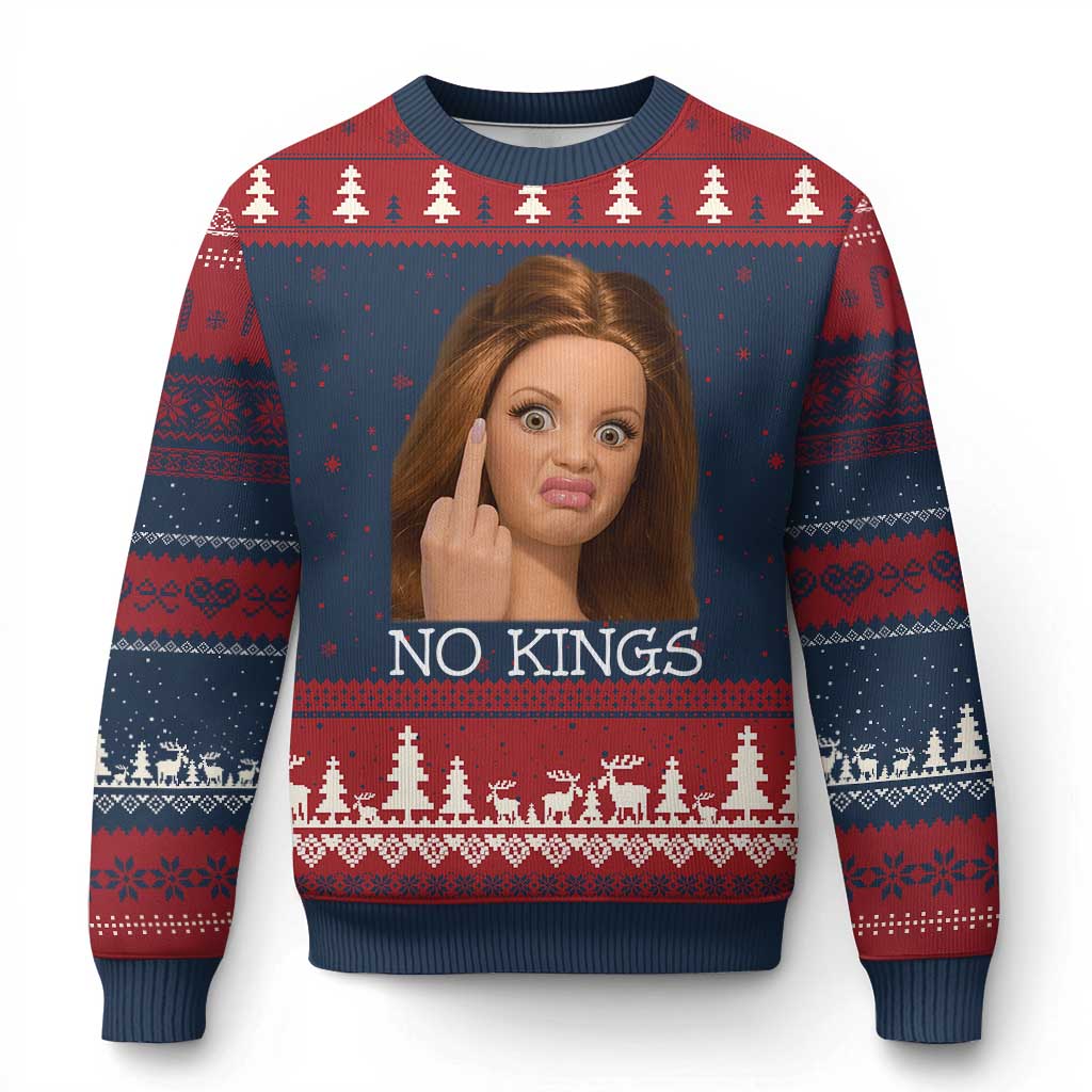 No Kings Ugly Christmas Sweater Funny Disgusted Doll Face Meme TS12 Navy Red Print Your Wear