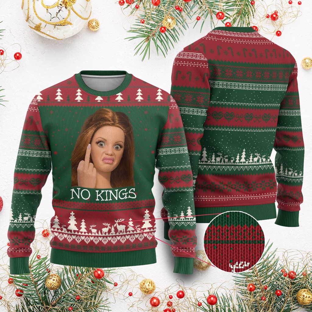 No Kings Ugly Christmas Sweater Funny Disgusted Doll Face Meme TS12 Red Green Print Your Wear