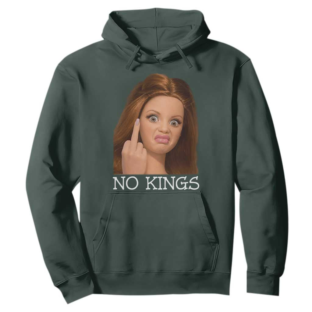 No Kings Hoodie Funny Disgusted Doll Face Meme TS12 Dark Forest Green Print Your Wear