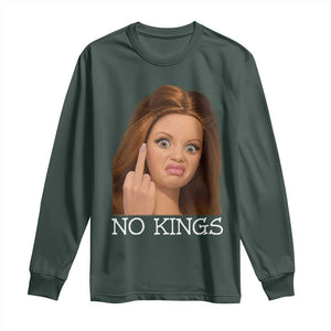No Kings Long Sleeve Shirt Funny Disgusted Doll Face Meme TS12 Dark Forest Green Print Your Wear