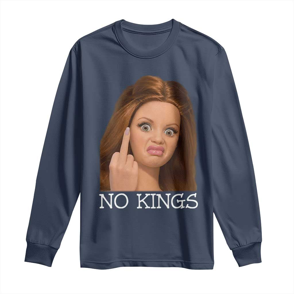 No Kings Long Sleeve Shirt Funny Disgusted Doll Face Meme TS12 Navy Print Your Wear