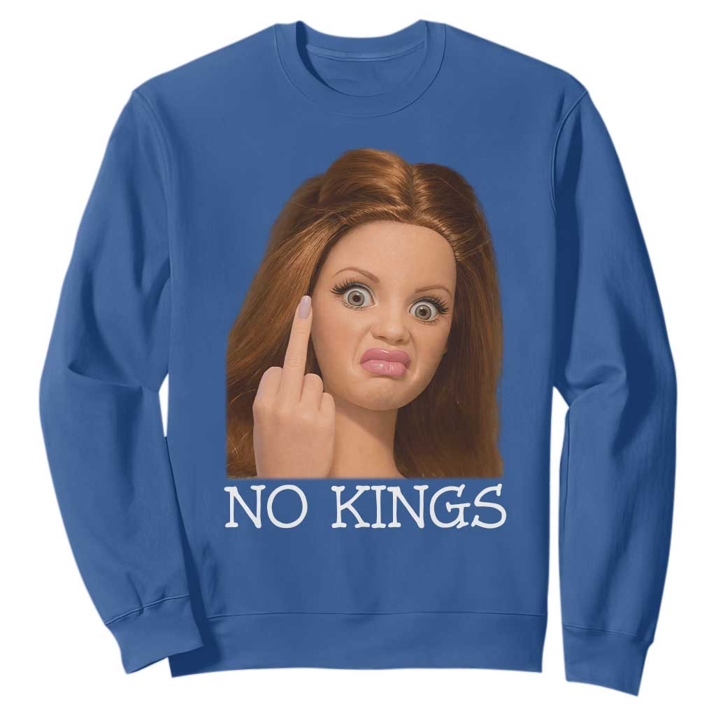 No Kings Sweatshirt Funny Disgusted Doll Face Meme TS12 Royal Blue Print Your Wear