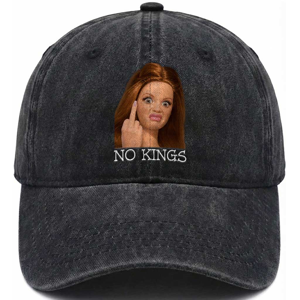 No Kings Washed Cotton Baseball Cap Funny Disgusted Doll Face Meme TS12 Print Your Wear