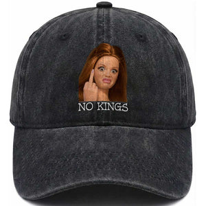 No Kings Washed Cotton Baseball Cap Funny Disgusted Doll Face Meme TS12 Print Your Wear
